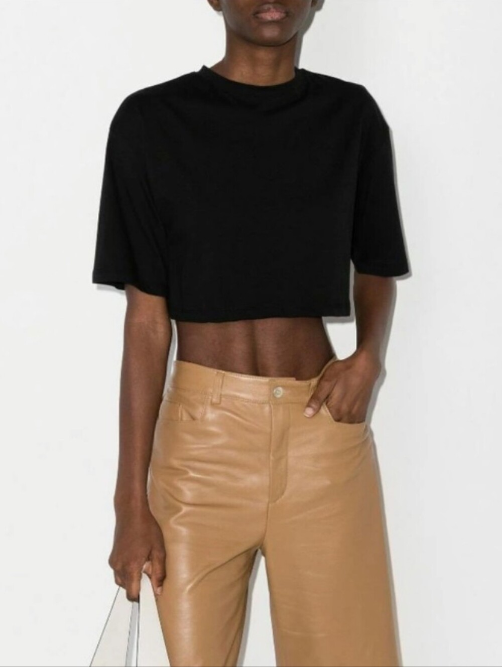 FRANKIE SHOP Karina Black‎ cropped Cotton-jersey T-shirt  Size M/L Relaxed Fit